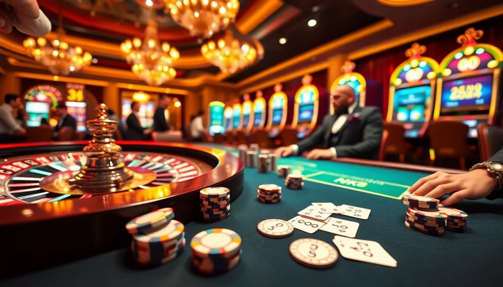 Players enjoying an exciting MK8 casino experience at a vibrant poker table with colorful chips.