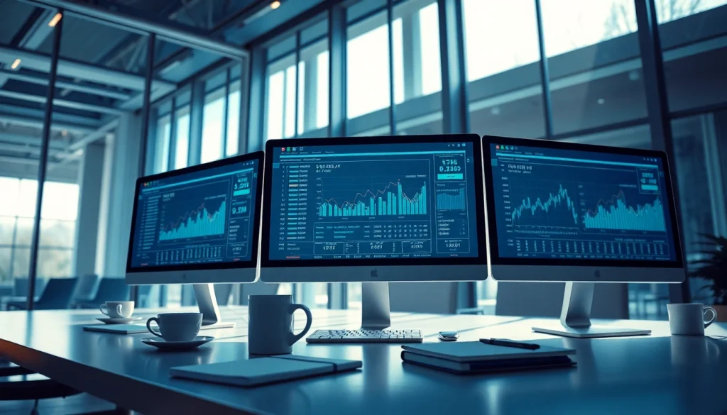 Web scrapping tools displayed on monitor screens in a modern office