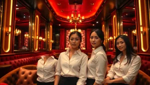 The luxurious interior of a shirt room featuring stylishly dressed staff, as seen on gdmc.bio, showcasing upscale nightlife.