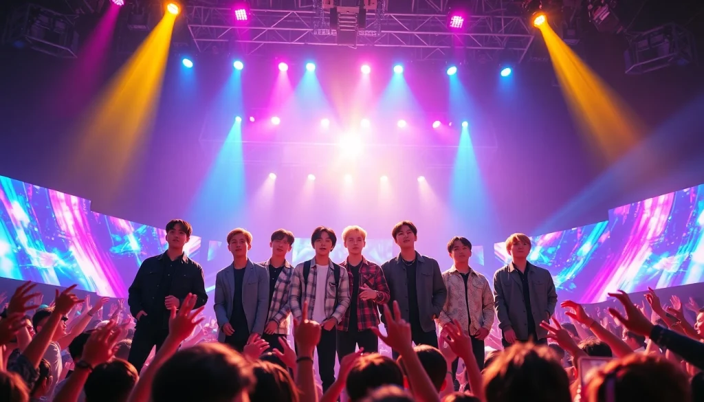 Catch the latest bts news with BTS performing live on stage, showcasing their vibrant energy.