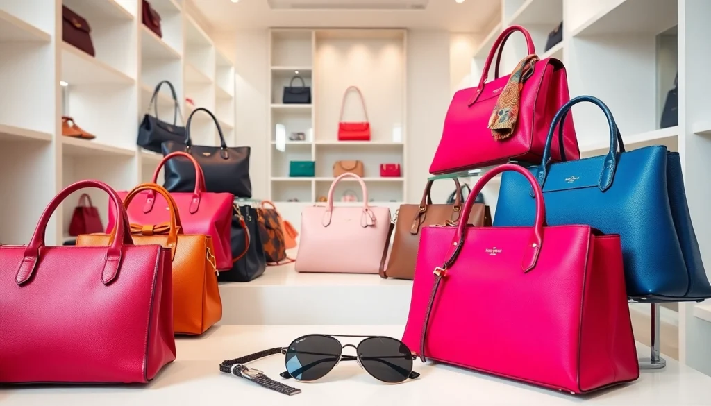 명품 이미테이션 핸드백을 세련된 부티크에서 전시하고 있습니다.