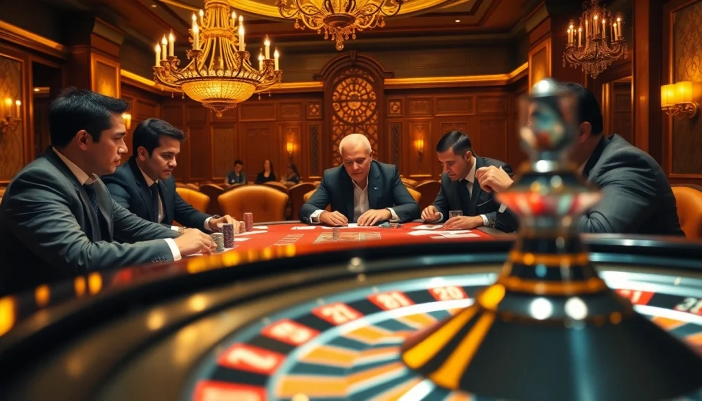 Intense poker gameplay at SHBET, showcasing high stakes and excitement in a luxurious setting.