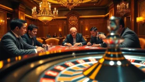 Intense poker gameplay at SHBET, showcasing high stakes and excitement in a luxurious setting.