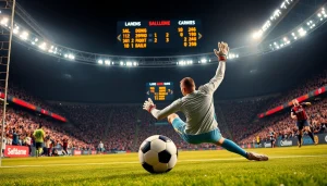 ผลบอลสด7m พร้อมกับผู้รักษาประตูในสนามฟุตบอลที่เต็มไปด้วยแฟนๆ