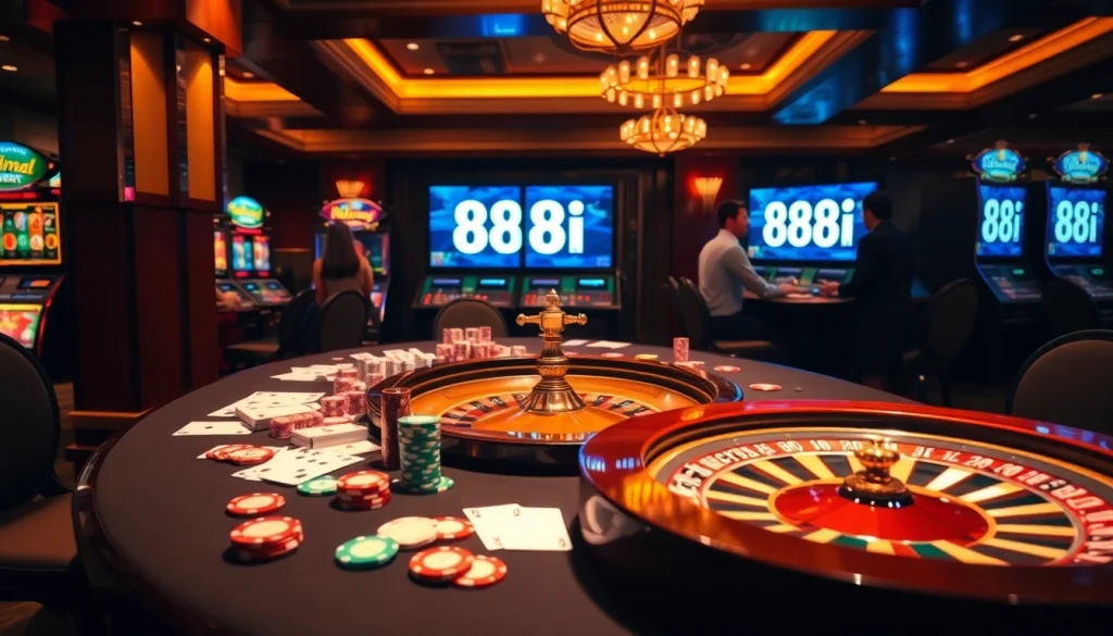 Experience thrilling poker action with 88i at a luxurious casino table.