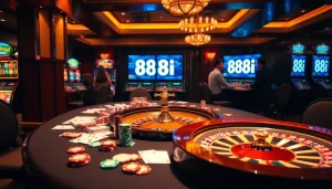 Experience thrilling poker action with 88i at a luxurious casino table.
