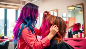 Expert hair stylist bucuresti creating a stunning hairstyle in a chic salon.