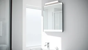 Illuminated bathroom mirror with led light enhances modern decor and stylish interiors.