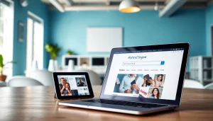 Explore top OnlyFans discovery platforms in a vibrant workspace setting with digital devices.