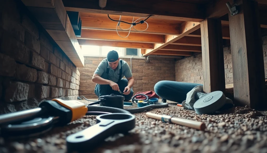 Crawl Space Restoration process with a technician inspecting a clean environment.