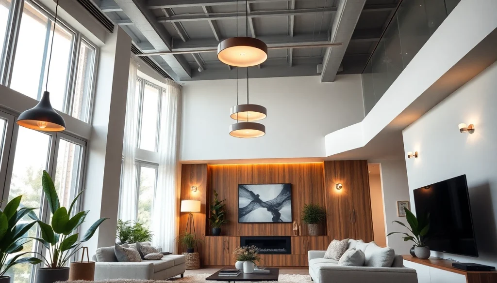 Shop ModernLighting with elegant fixtures illuminating a stylish living room space.