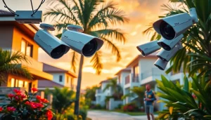 Cámaras Dahua vigilando un vecindario vibrante en Guanacaste, mostrando soluciones de seguridad efectivas.