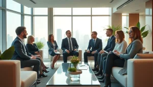 Engaged business team exploring luxembourg soparfi investment opportunities in a modern office.