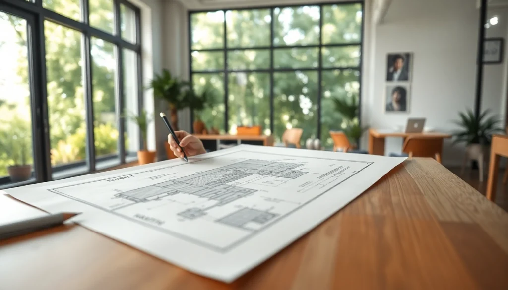 Start a residential architecture project with an architect drafting modern home designs in a bright office.