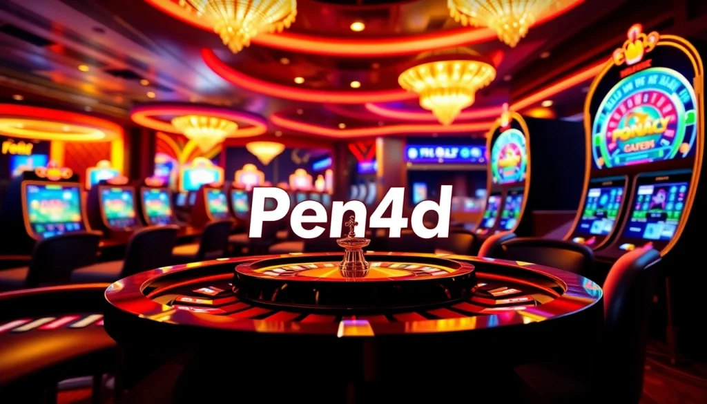 Experience the excitement of Pen4d in a luxurious online casino setting with dynamic slot machine visuals.