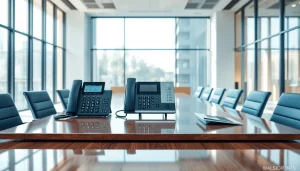 Enhance your small business phone service with advanced VoIP solutions in a modern office setting.