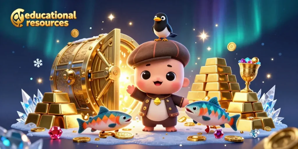 Engaging illustration showcasing educational resources in gambling, with Nessie and treasures.